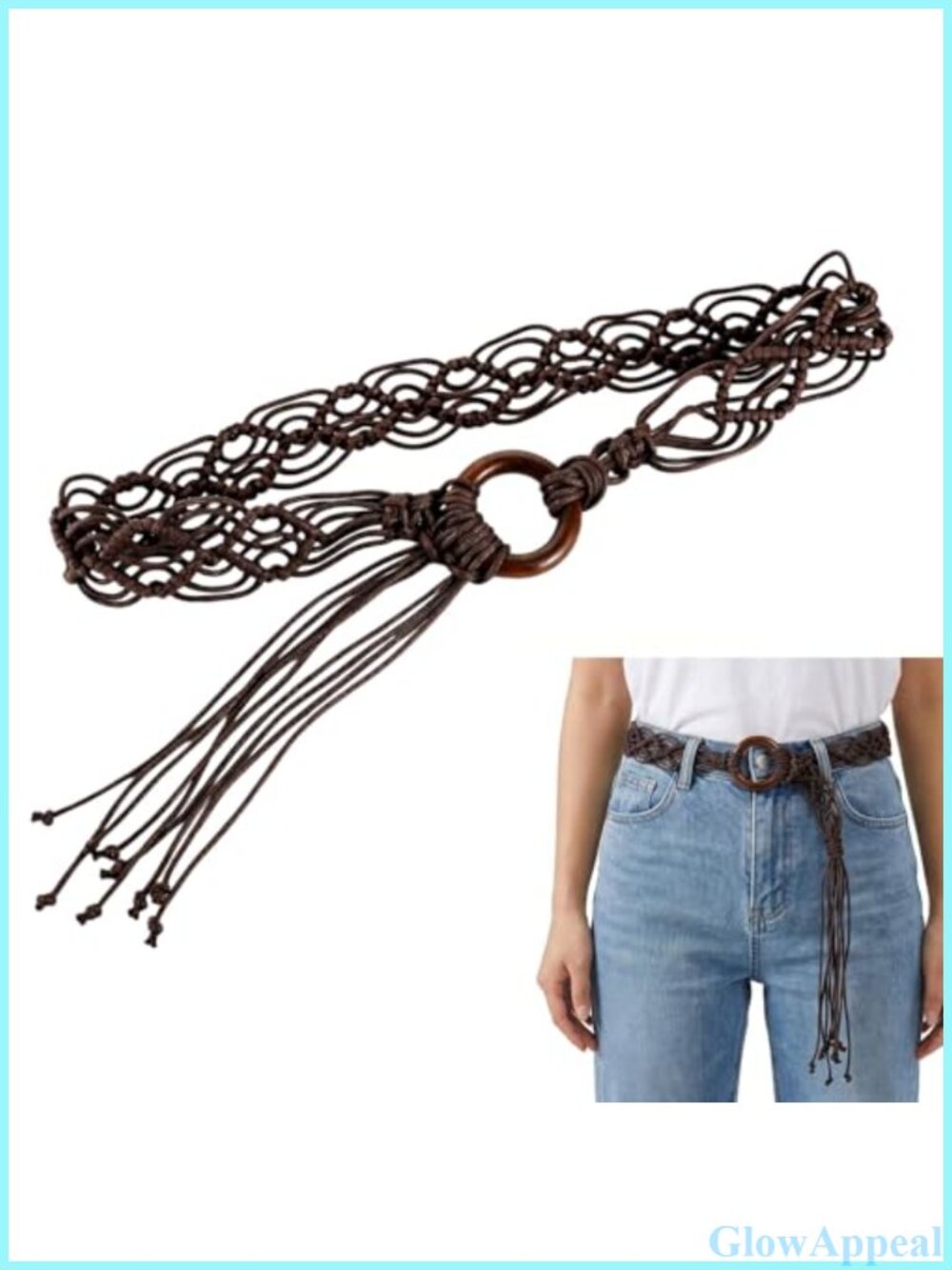 Woven Tassel Waist Belt Waxed Rope Tie Boho Style Women's Accessory